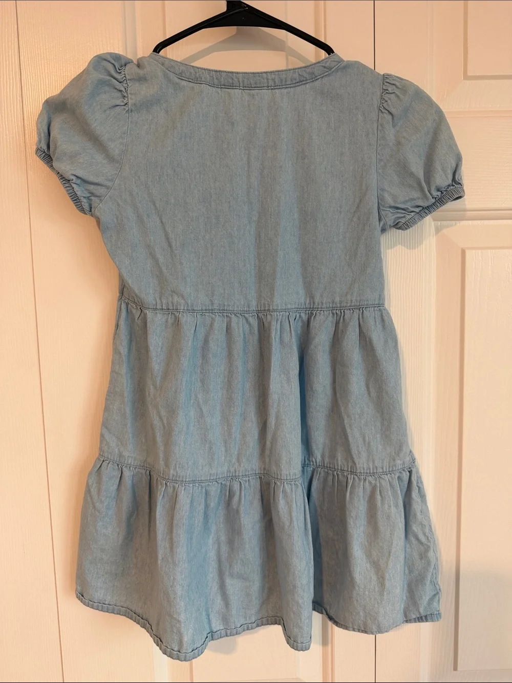 Light Wash Denim Button-Front Tiered Dress